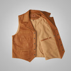 Men's Brown Western Cowboy Waistcoat Buffalo Leather Vest
