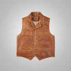 Mens Brown Western Cowboy Leather Vest