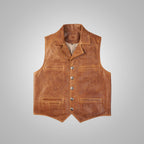 Men's Brown Western Cowboy Waistcoat Buffalo Leather Vest