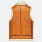 Mens Brown White Fur Shearling Leather Vest