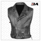 Mens Classic Black Leather Motorcycle Biker Vest
