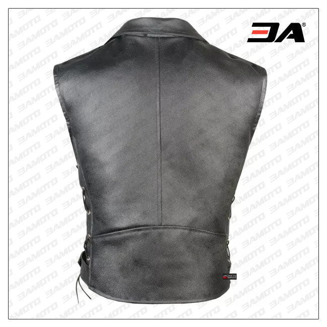 Mens Classic Black Leather Motorcycle Biker Vest
