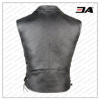 Mens Classic Black Leather Motorcycle Biker Vest