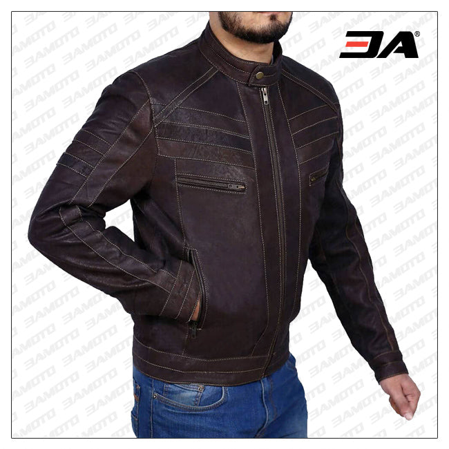 Mens Dark Brown Leather Motorcycle Jacket