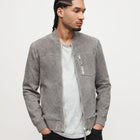 Mens Grey Suede Leather Bomber Jacket