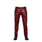 Men's Red Burgundy Lambskin Leather Pants | Waxed Genuine Leather