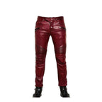 Men's Red Burgundy Lambskin Leather Pants | Waxed Genuine Leather