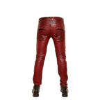 Men's Red Burgundy Lambskin Leather Pants | Waxed Genuine Leather