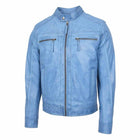 Mens Leather Biker Jacket in Sky Blue