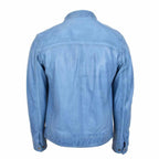 Mens Leather Biker Jacket in Sky Blue