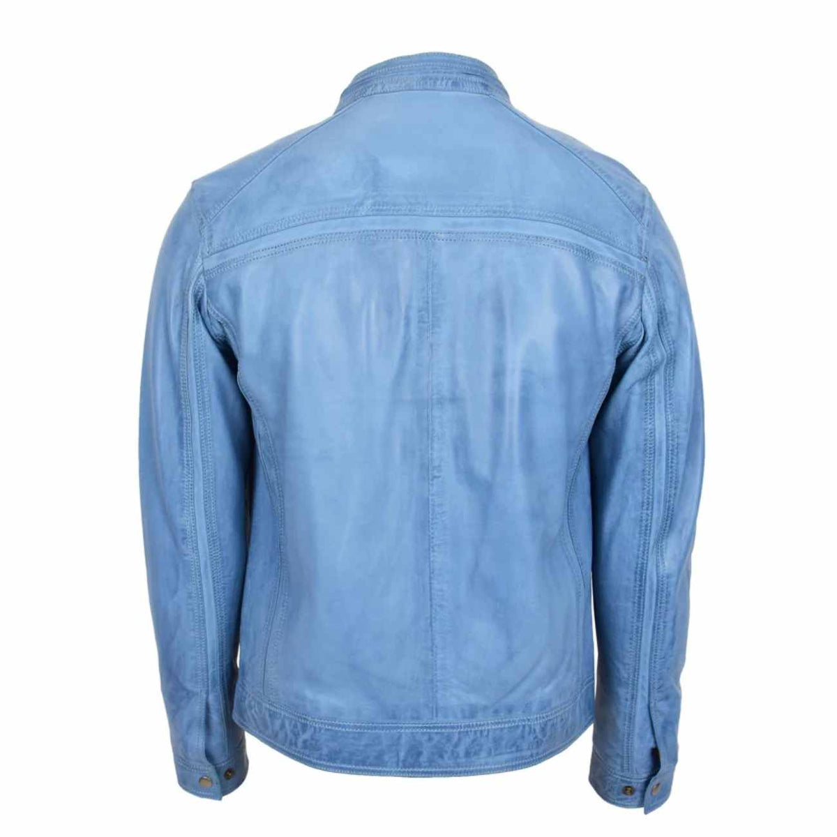 Mens Leather Biker Jacket in Sky Blue