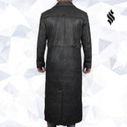 Mens Leather Black Winter Trench Coat - Full Length Overcoat