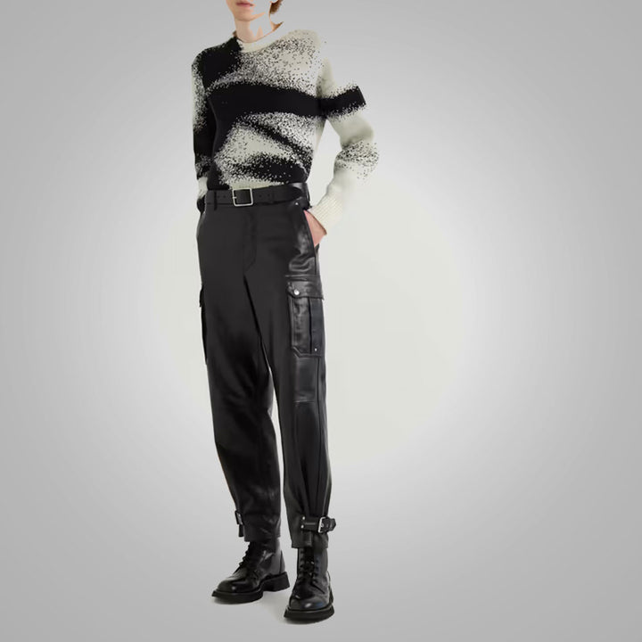 Men Black Fashion Leather Pants