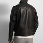 Men's Pointed Collar Black Shirt-Style Leather Jacket