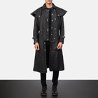 Mens Sheepskin Studded Black Leather Duster Coat