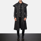 Mens Sheepskin Studded Black Leather Duster Coat