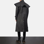 Mens Sheepskin Studded Black Leather Duster Coat