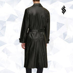 Mens Retro Leather Vintage Long Trench Coat
