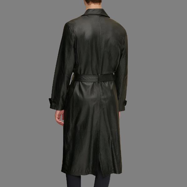 Men’s Retro Leather Vintage Long Trench Coat