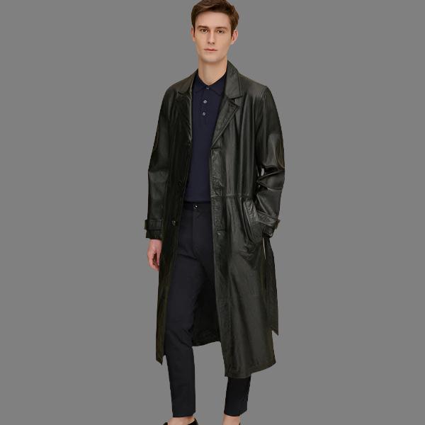 Men’s Retro Leather Vintage Long Trench Coat
