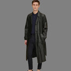 Men’s Retro Leather Vintage Long Trench Coat