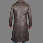 Men's Rorschach Distressed Brown Traveling Winter Long Leather Trench Coat