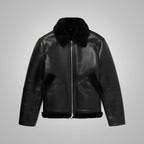 Men's Black Shearling Lined Leather Trucker Jacket