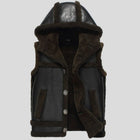 Mens Sheepskin Shearling Vest with Hood Black