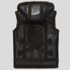 Mens Sheepskin Shearling Vest with Hood Black