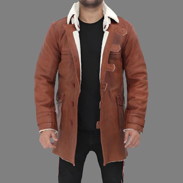 Men's Tan Bane Shearling Leather Trench Coat