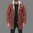 Men's Tan Bane Shearling Leather Trench Coat