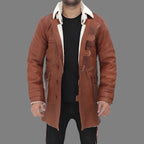 Men's Tan Bane Shearling Leather Trench Coat