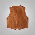 Mens Vintage Brown Sheepskin Leather Cowboy Vest
