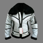 Men's WW RAF B3 Flying Fur Bomber Aviator Black Shearling Sheepskin White Leather Jacket