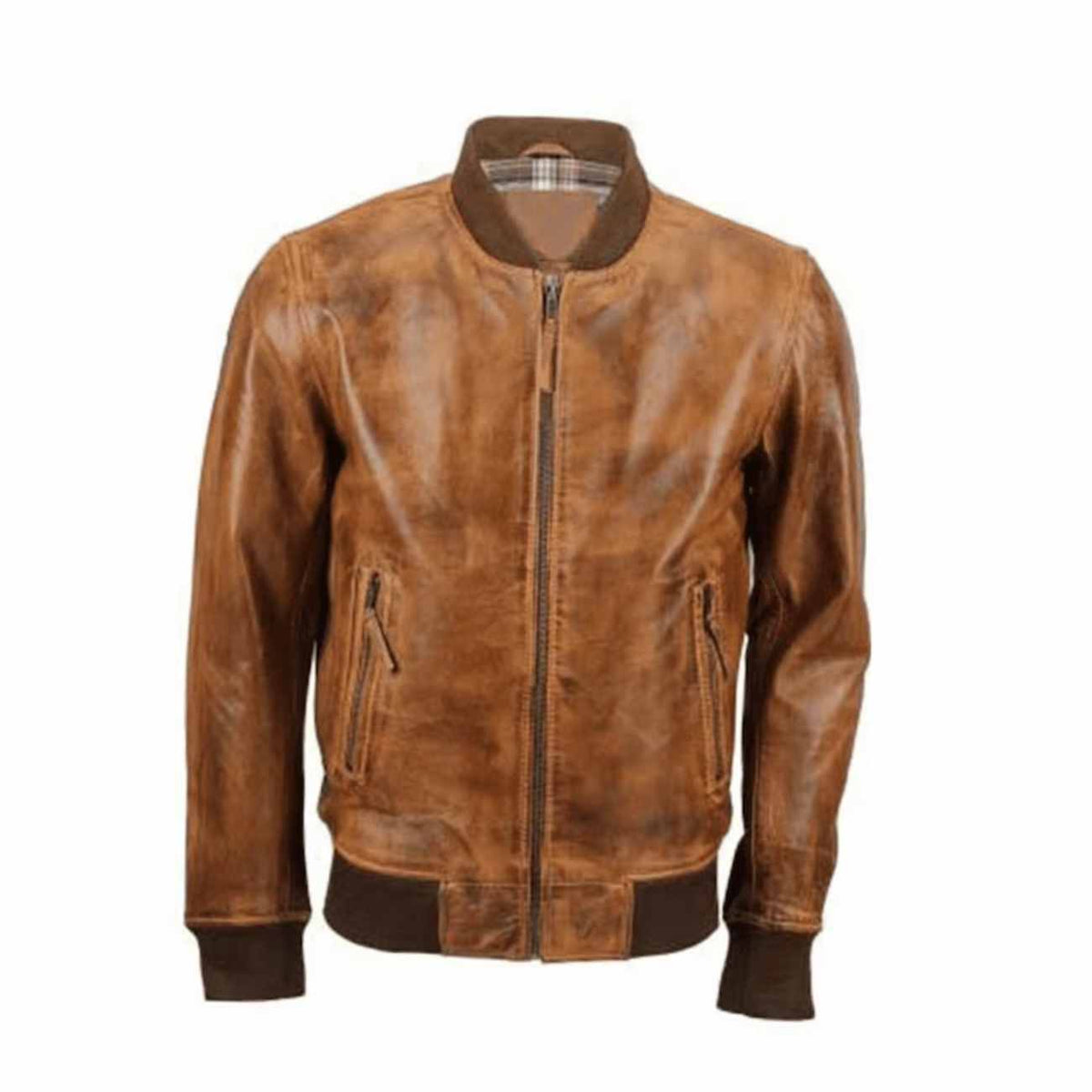 Mens Waxed Brown Leather Bomber Jacket