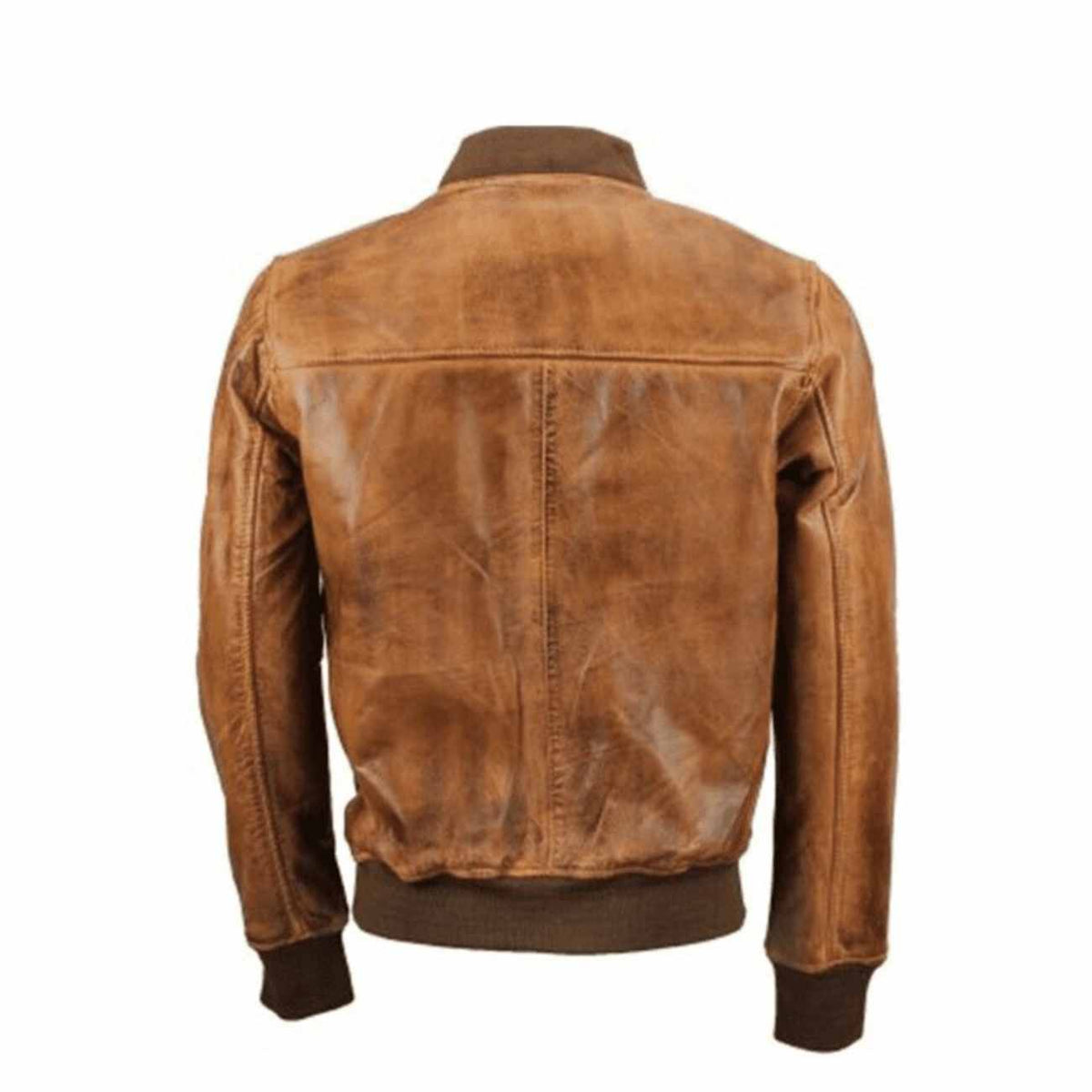 Mens Waxed Brown Leather Bomber Jacket