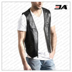 Mens Zip Front Lambskin Black Leather Vest