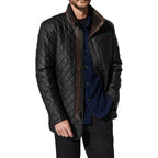 Mens Black Diamond Quilted Leather Jacket