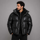 Mens Faux Leather Puffer Jacket Black