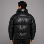 Mens Faux Leather Puffer Jacket Black
