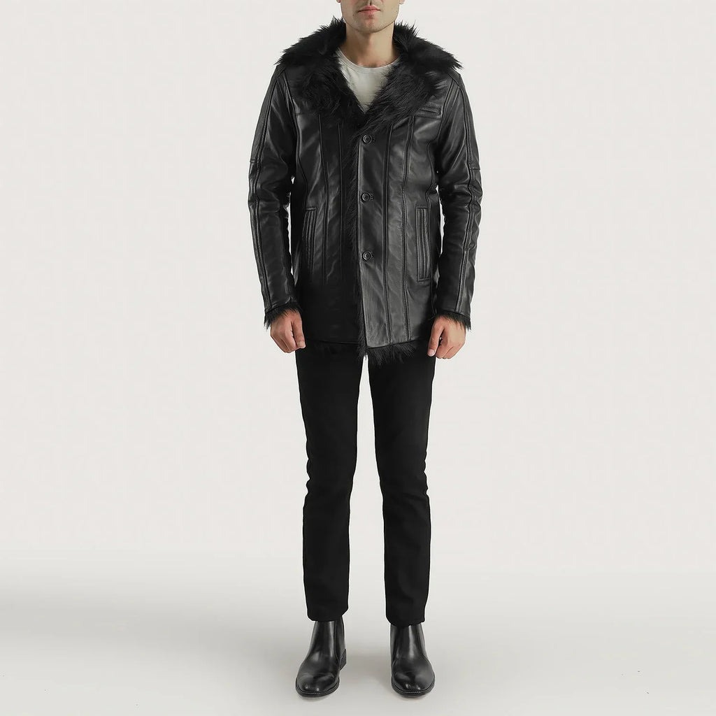 Furcliff Shaggy Black Leather Coat