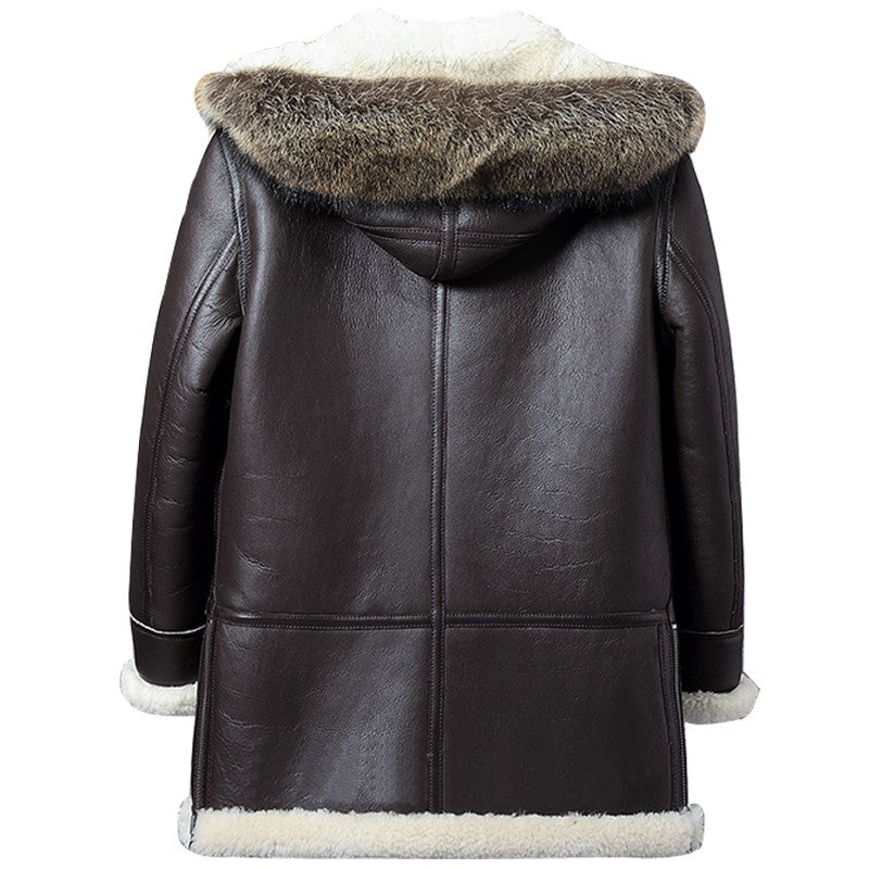 Men's Sheepskin Shearling Parka Coat with Detachable Hood