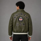 Avirex Green Sheepskin Leather Flight Bomber Jacket for Men