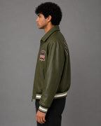 Avirex Green Sheepskin Leather Flight Bomber Jacket for Men