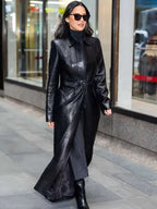 Olivia Munn Midtown NYC 2025 Black Leather Coat