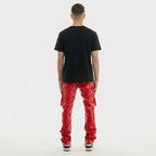 Men's Red Leather Cargo Pants – Slim Fit Biker Utility Trousers