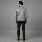 Men's Shiny Grey Biker Leather Jacket - Leather Outlet