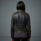 Women's Black Vintage Leather Biker Jacket