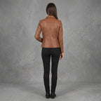 Women's Tan Leather Racer Jacket