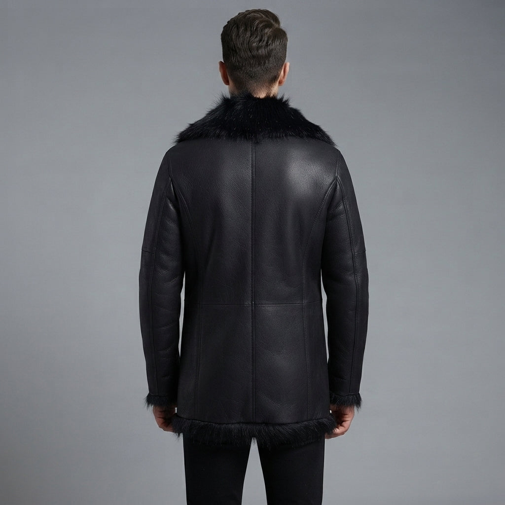 Men's Black Fur Cliff Leather Jacket - Leather Outlet